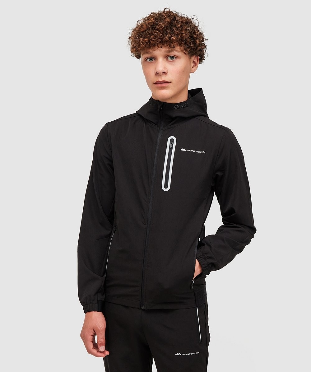 Junior Bolt Woven Full Zip Hoodie Black Monterrain