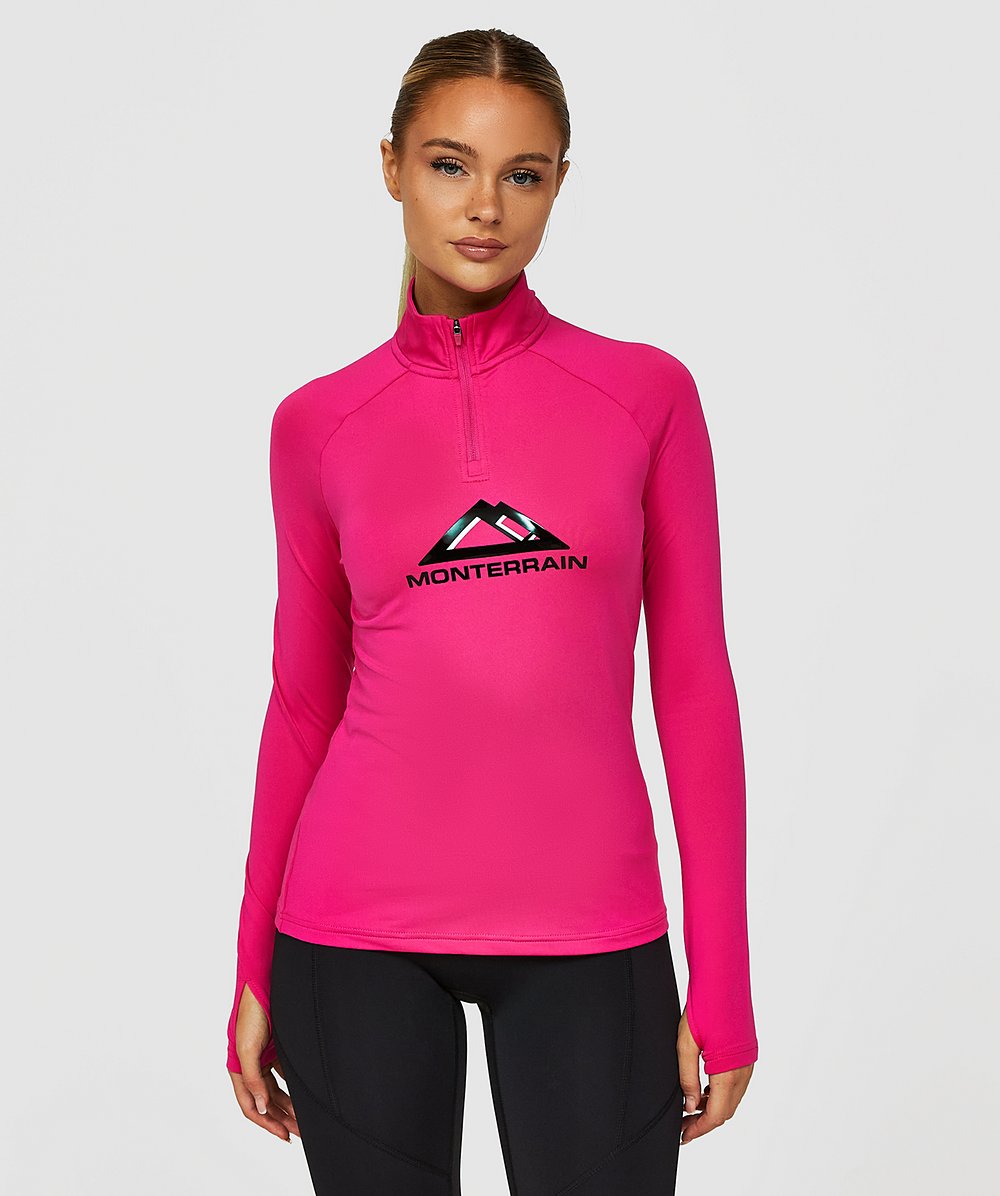 Womens Glide Quarter Zip Long Sleeve TShirt Hot Pink / Black