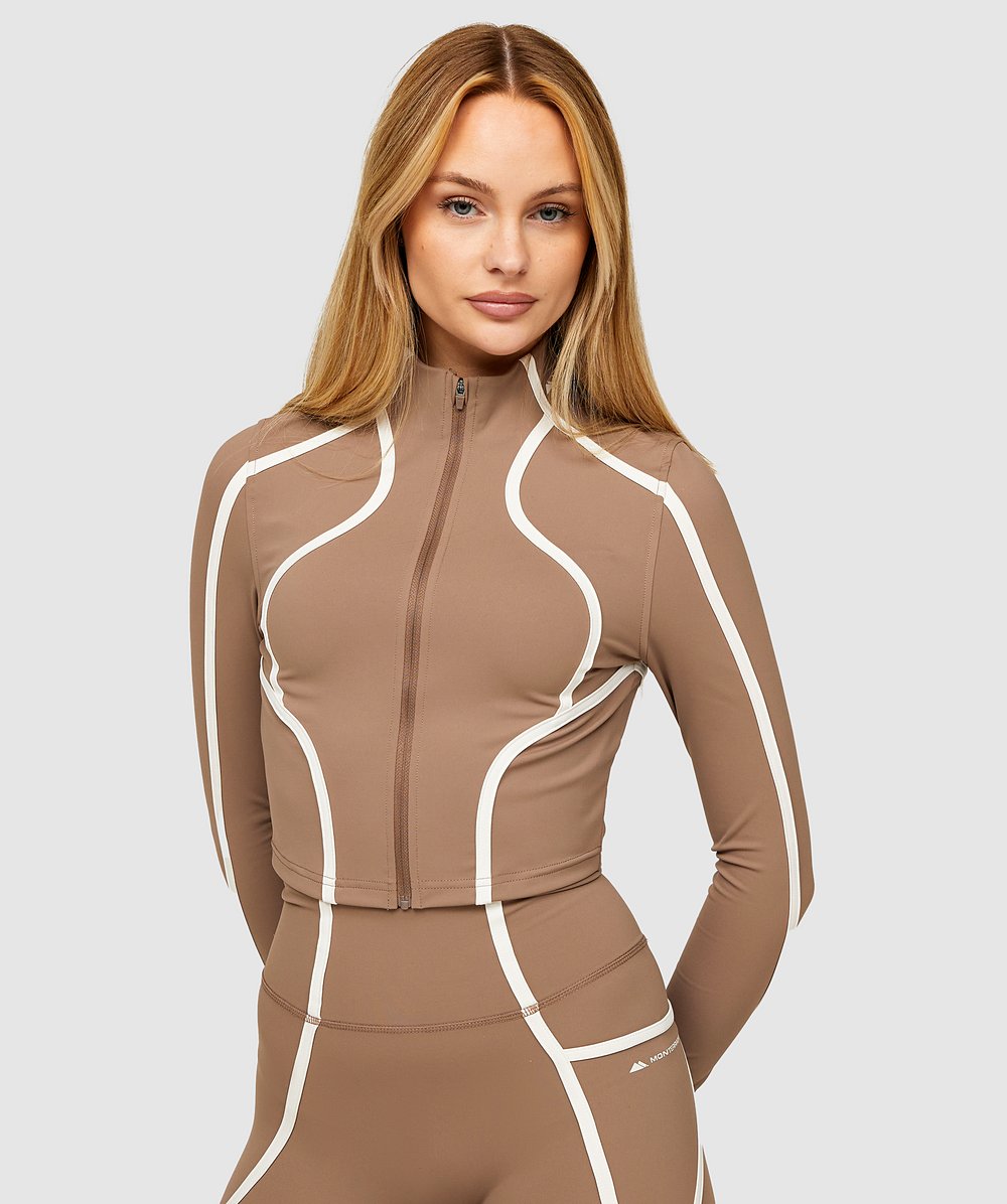 Womens Mantra Crop Long Sleeved Zip Top | Leafless Tree / White