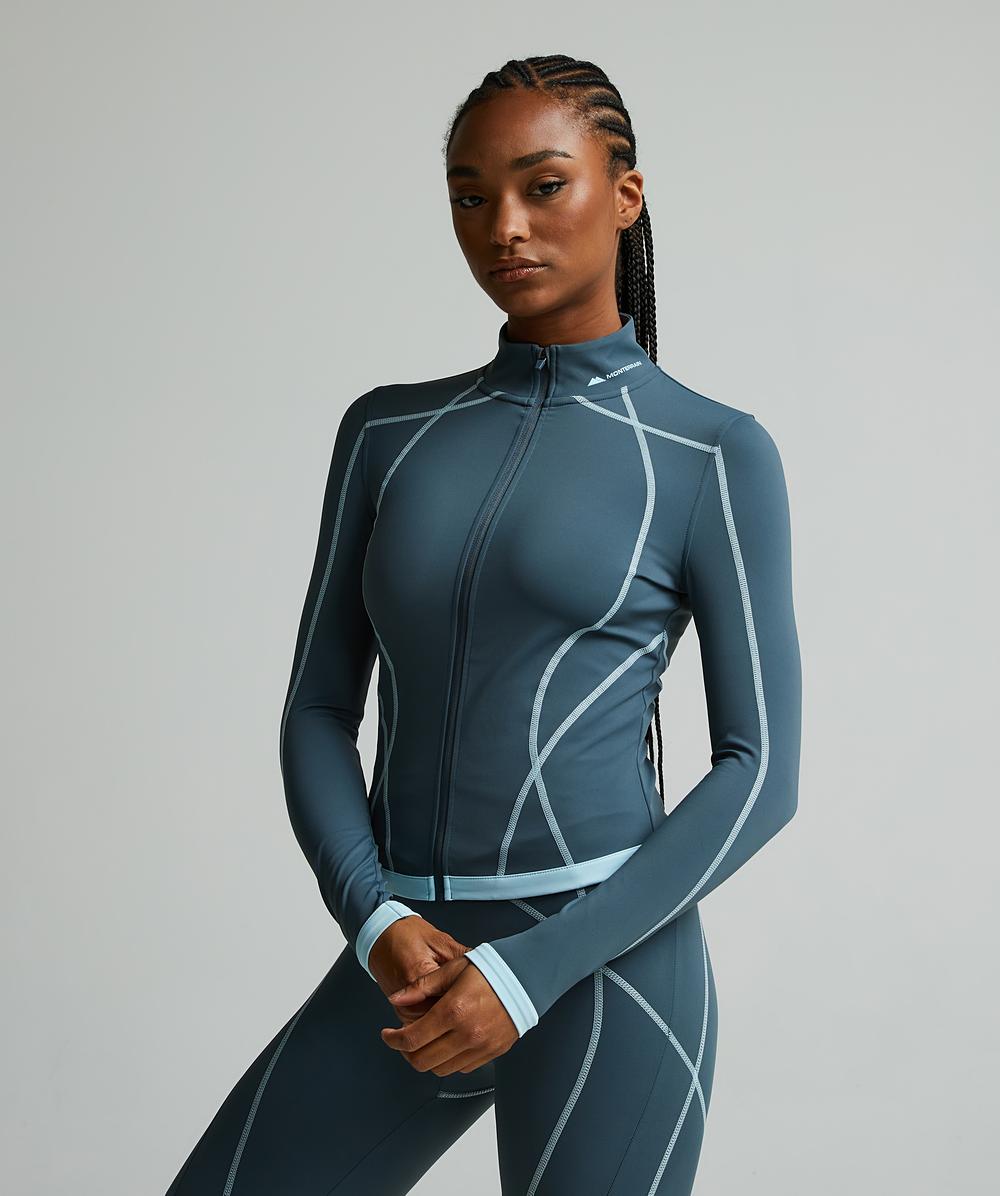 Womens Asana Long Sleeve Full Zip Top | Dark Slate / Spun Sugar