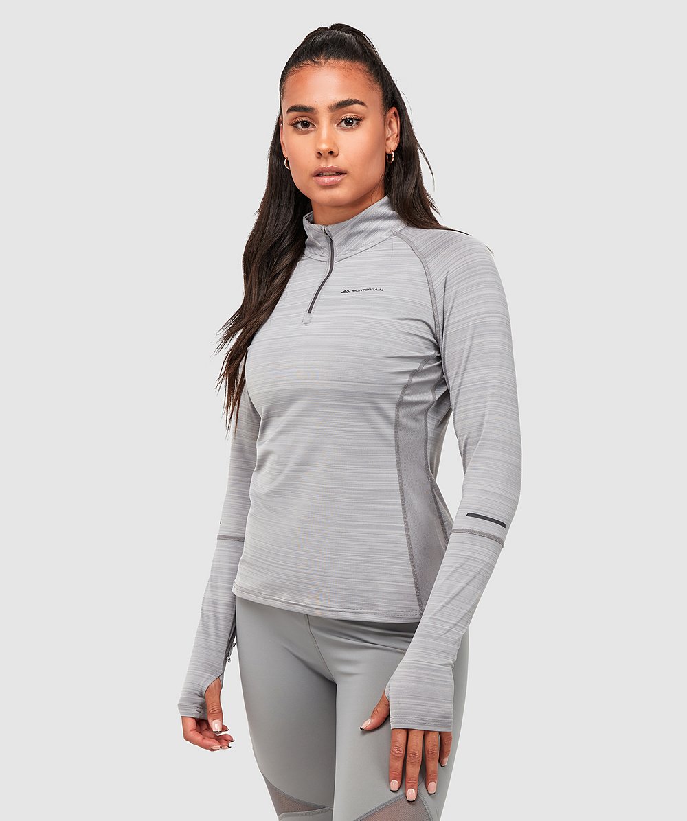 Womens Lyder Space Dye Quarter Zip Long Sleeve Top Grey Monterrain