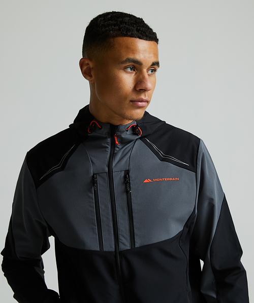 Orbit Woven Running Hoodie | Jet Black / Iron Gate / Tangerine