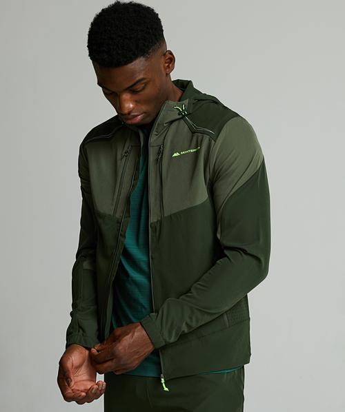 レインボウ Orbit Woven Running Hoodie | Kombu Green / Beetle / Volt | Monterrain