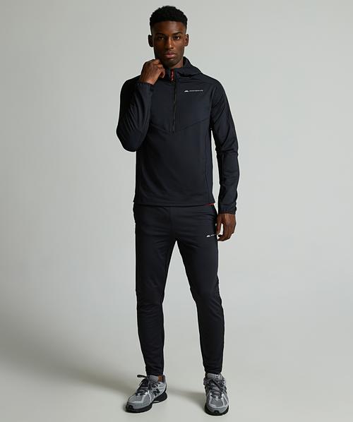 Dinar Gridded Quarter Zip Hoodie | Jet Black / Tangerine Tango