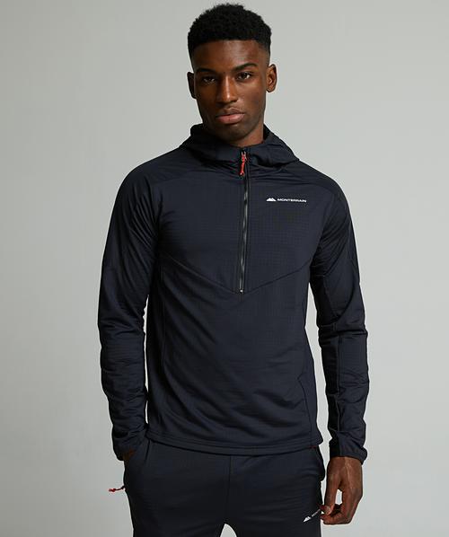 Dinar Gridded Quarter Zip Hoodie | Jet Black / Tangerine Tango