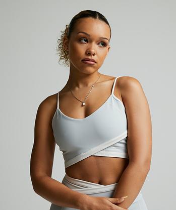 Womens Asana Strappy Cropped Top | Quiet Grey / White Sand